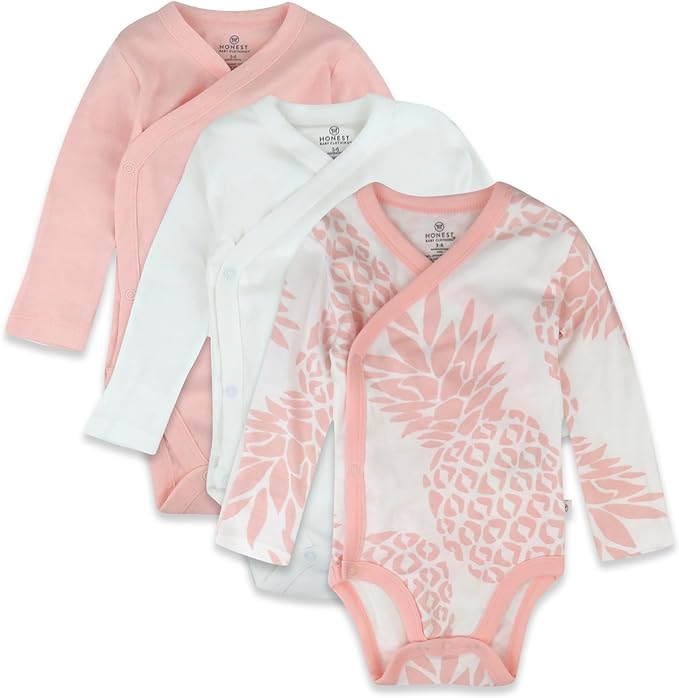 HonestBaby unisex-baby 3-pack Long Sleeve Side-snap Kimono Bodysuits Organic Cotton for Infant Baby Boys, Girls, Unisex