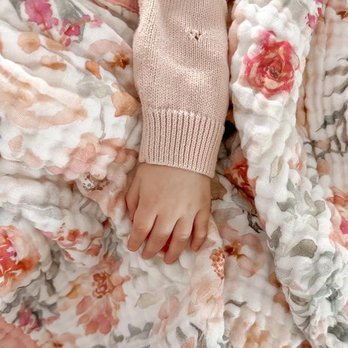 100% Cotton Muslin Baby Blanket - Large Reversible Receiving Blankets for Baby Girls, Soft & Lightweight, Perfect Muslin for Newborns, Infants & Toddlers, 7 Layers Design, Machine Washable, Pink