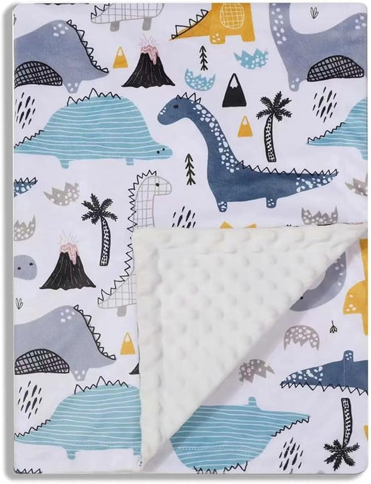 Baby Blanket for Boys Girls Soft Minky with Double Layer Dotted Backing, Color Dinosaurs Printed 30 x 40 Inch Receiving Blanket