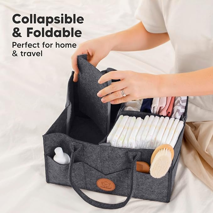 KeaBabies Baby Diaper Caddy Organizer with Handle - Portable Baby Organizers and Storage for Nursery, Changing Table, Large Travel Car Caddy, Girls, Boys Shower Gift Basket, New Mom Gifts(Mystic Gray)