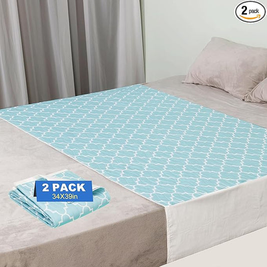 OUTCREATOR® Saddle Style Bed Pad with Tuck-in Sides, 34" x 39" Pack of 2 Reusable Incontinence Underpad, Absorbent Waterproof Quilted Tuckable Mattress Protector for Adults Elderly, Kids, Pets (Green)