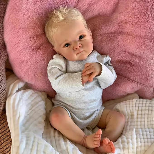 Realistic Reborn Baby Boy Dolls Eyes Open 18 Inch Lifelike Newborn Dolls Real Hair Soft Vinyl Real Life Toddler Baby Doll with Accessories and Gift Box Reborn Toy for 3+ Year Old Kids
