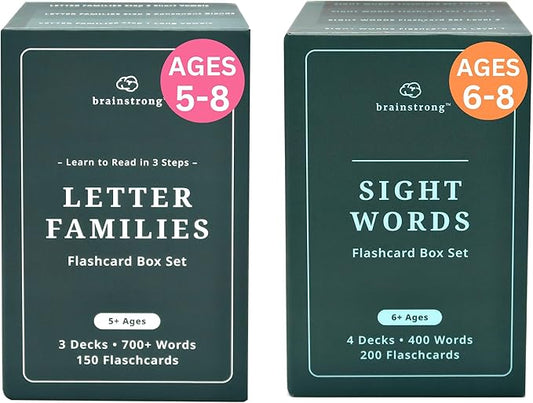 1150 Phonics and Sight Words | Ages 5-8 | 350 Learn to Read Flashcards | Boost Reading Ability | Kindergarten 1st 2nd Grade | Beginning to Advanced Words | Brainstrong Premium 2 Box Set