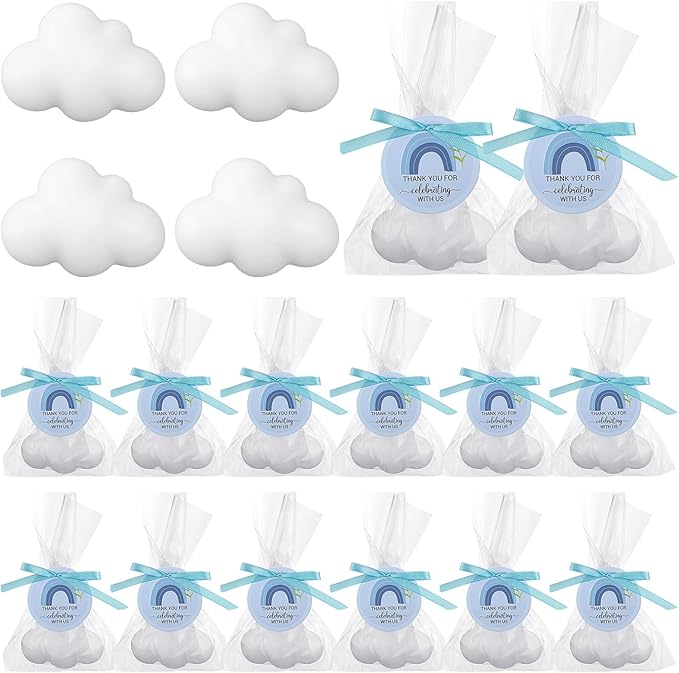 Demissle 20 Pcs Cloud Baby Shower Soap Favors Mini Handmade Soap Gifts with Thank You Card for Guests Christmas Party Wedding Return Gifts Bridal Shower Decorations(White)