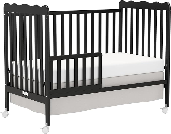 4 in 1 Convertible Baby Crib, Wooden Nursery Cribs Converts into Toddler Bed and Daybed, 3 Adjustable Base, Non-Toxic Finishes, Removable Wheels (Black)