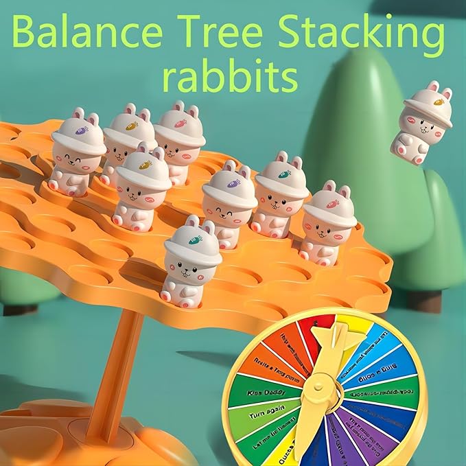 Rabbit Balance Game，Balance Board Game，Two-Player Balanced Tree Board Game, Montessori Rabbit Balance Tree Educational Toys, Children Desktop Game Gift for Boys Girls