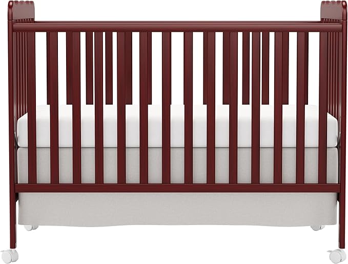 4 in 1 Convertible Baby Crib, Wooden Nursery Cribs Converts into Toddler Bed and Daybed, 3 Adjustable Base, Non-Toxic Finishes, Removable Wheels (Cherry)