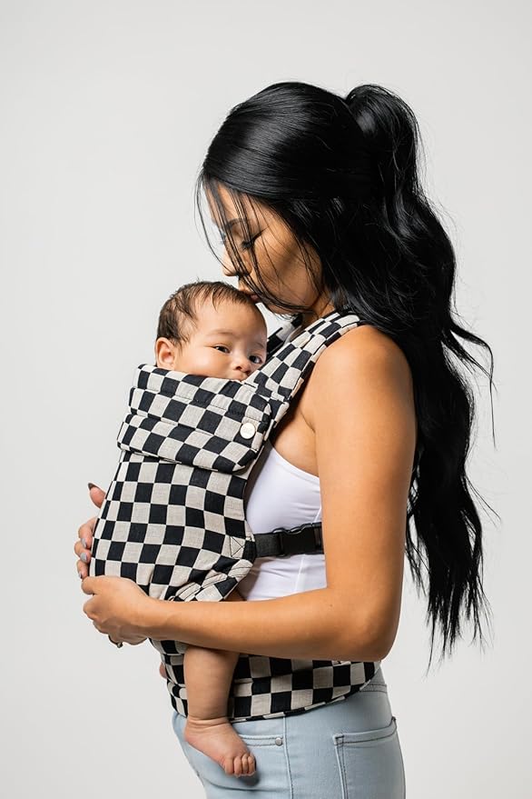 Mabē Monarch Ergonomic Baby Carrier – Premium Cotton Soft Structured Newborn to Toddler Carrier with Hip-Healthy Design, 3 Carry Positions (7-35lbs), Lightweight & Breathable, (Ebony Check)