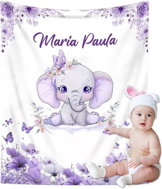 Personalized Baby Blanket with Name, Custom Baby Blanket for Kids Soft Flanne Blankets in Easter Personalized Baby Gifts for Infant Newborn Shower (Purple)