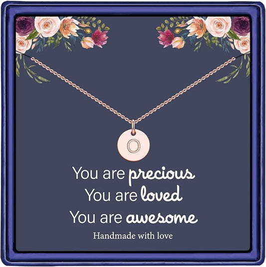 Hidepoo Disc Initial Necklace Gifts for Girls - 14K Gold Filled/Rose Gold/S925 Sterling Silver Disc Initial Necklaces Personalized Birthday Gift Tiny Initial Necklace Jewelry for Girls Women