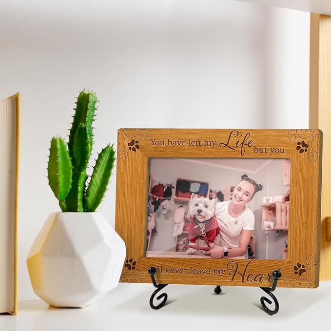 Memorial Picture Frame, Wooden Photo Frame with Stand, Memorial Picture Frame for Pet Owner Dog Mom Cat Mom, Home Office Desk Decor Photo Frame Tabletop Display -xk37