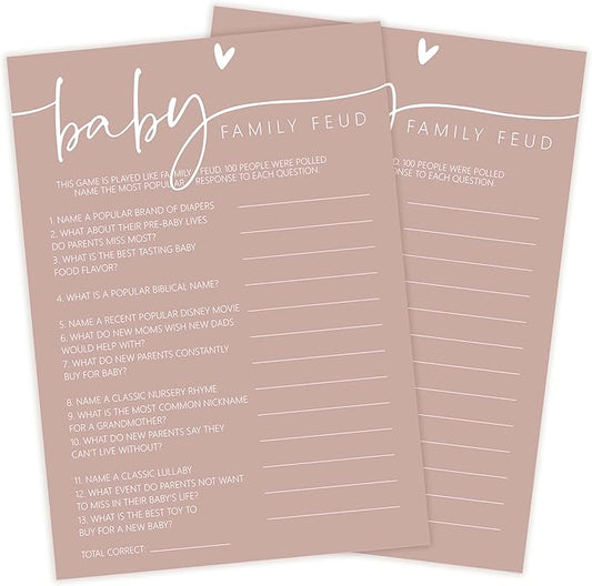 Baby Shower Games - Pink Family Feud Game Cards + Answer Cards, 30 Sets Gender Reveal Party Decorations - F06