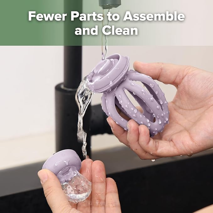 Haakaa Octopus Baby Fruit Food Feeder & Mini Freezer Nibble Tray Combo, Breastmilk Popsicle Molds for Cooling Relief, BPA Free Silicone Feeder for Safe Infant Self Feeding, 4 Month+ (Lavender)