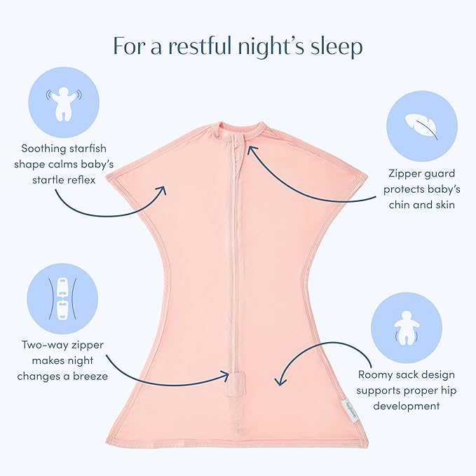 SleepingBaby EverSoft Zipadee-Zip Transition Swaddle - Roomy Wearable Blanket with Two Way Zipper - Viscose from Bamboo - Dusty Rose, Large (12-24 Month)