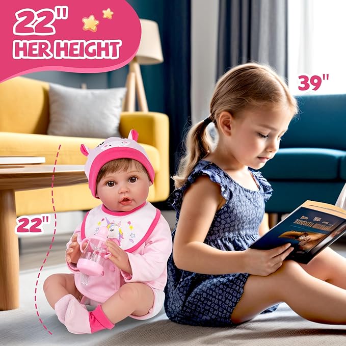 Aori Lifelike Reborn Baby Dolls - 22 inches Realistic Weighted Newborn Girl Dolls, Great Gift Set for Kids 3+, Pre-Parents, Grand-Parents, Collectors