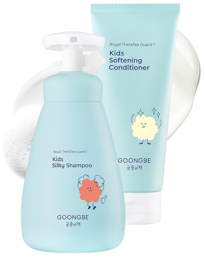 Korean Kids Silicone-Free Silky Shampoo & Conditioner for Weak Frizzy Hair - Glossy Shine & Tangle Prevention - Low pH - Allergen-Free, 10.1oz & 6.76oz