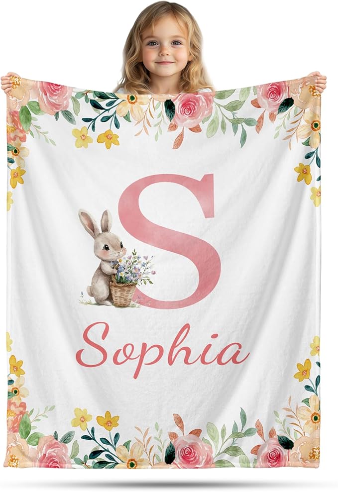 Ship Next Day, Personalized Baby Blanket for Boys Girls - Printed in USA, Custom Baby Blanket with Name Super Soft Plush Flannel, Easter Christmas Brithday Gifts for Baby Shower Kids Toddlers Newborn