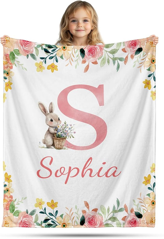 Ship Next Day, Personalized Baby Blanket for Boys Girls - Printed in USA, Custom Baby Blanket with Name Super Soft Plush Flannel, Easter Christmas Brithday Gifts for Baby Shower Kids Toddlers Newborn