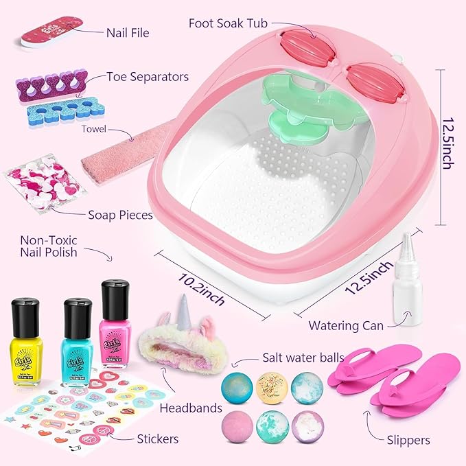 Spa Day Gift Set for Girls, Christmas Birthday Gift Nail Art Salon Sensory Beads Foot Spa Accessories Kit, Foot Soak Tub for Ages 5 6 7 8 9 10-12 Year Old Girl Gifts (girls)