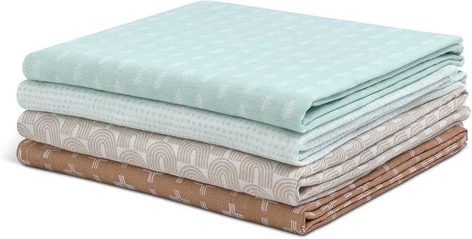 Delta Children 100% Cotton Muslin Baby Receiving Blankets for Girls and Boys – 47x47 Inches (Pack of 4), Neutral Boho
