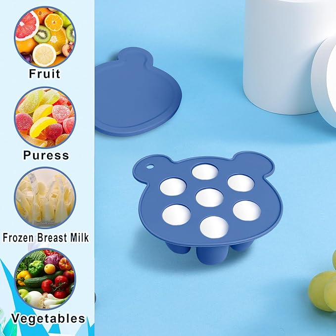 Baby Fruit Feeder Pacifier - 3 Pack | 1 Baby Food Feeder & 1 Baby Teether & 1 Baby Popsicle Molds | Breastmilk Popsicle molds | Teething Toys | Mesh Baby Feeder | Baby Feeding Set | Bebes (Steel Blue)