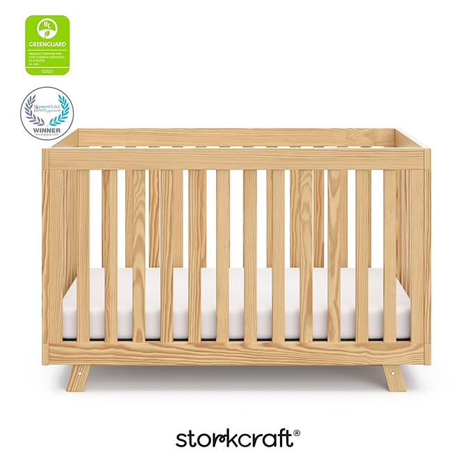 Storkcraft Beckett Grow-with-Me Convertible Crib (Natural) – GREENGUARD Gold Certified, Converts to Toddler Bed & Daybed, Fits Standard Crib Mattress, Easy-to-Assemble