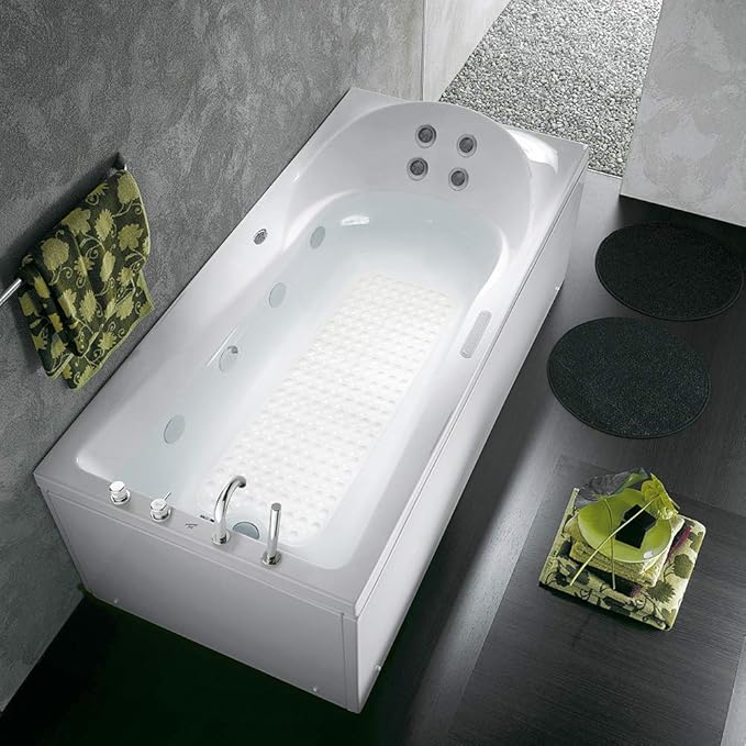 Linoows Bathtub and Shower Mats, Extra Long Non-Slip Bath Tub Mat 39 x 16 Inch, Machine Washable Bathmat with Suction Cups & Drain Holes for Bathroom Floor, White