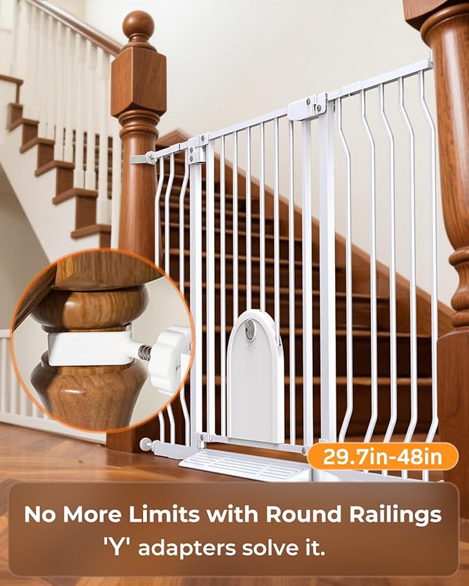 30"- 48" Extra Wide Baby Gate with Cat Door, [30.5" Tall] [No-Drill Pressure Mount] [Includes 2 Extensions] Pet & Toddler Safety Gate for Kitchens, Stairs, and Doorways