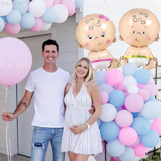 KatchOn, Baby Gender Reveal Balloon Set - 32 Inch, Pack of 2 | Gender Reveal Decorations | Boy and Girl Balloons, Twin Baby Shower Decorations | Boy Or Girl Balloon