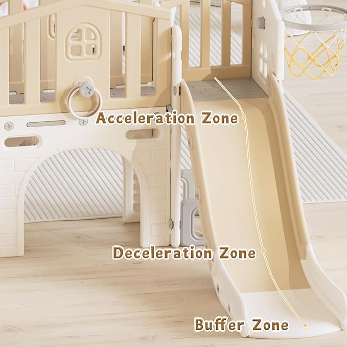 KORIMEFA 8 in 1 Toddler Slide Set, Kids Slide for Toddlers Age 1-3, Toddler Climber PlaySet with Basketball Hoop and Ball, Outdoor Indoor Kids Playground for Toddlers 1-3, Beige