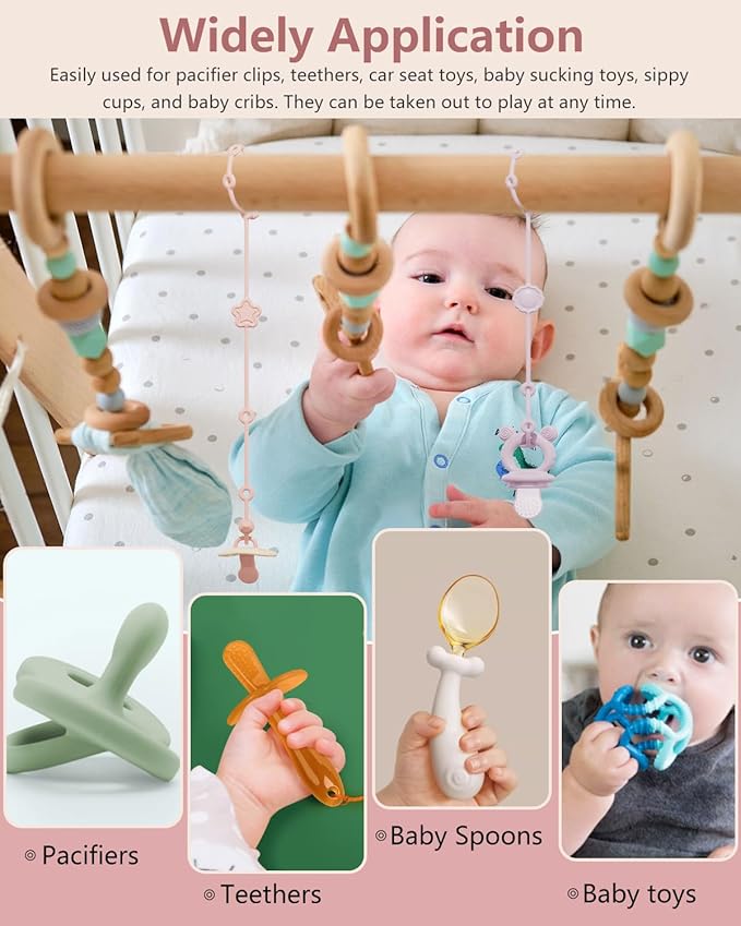 6 Pack Silicone Baby Toy Straps with 2 pcs Suction Cup Bases, Silicone Pacifier Holder, Toy Strap,Adjustable Toy Holder for Stroller Accessories, Car Seat, Highchair,Crib (B)