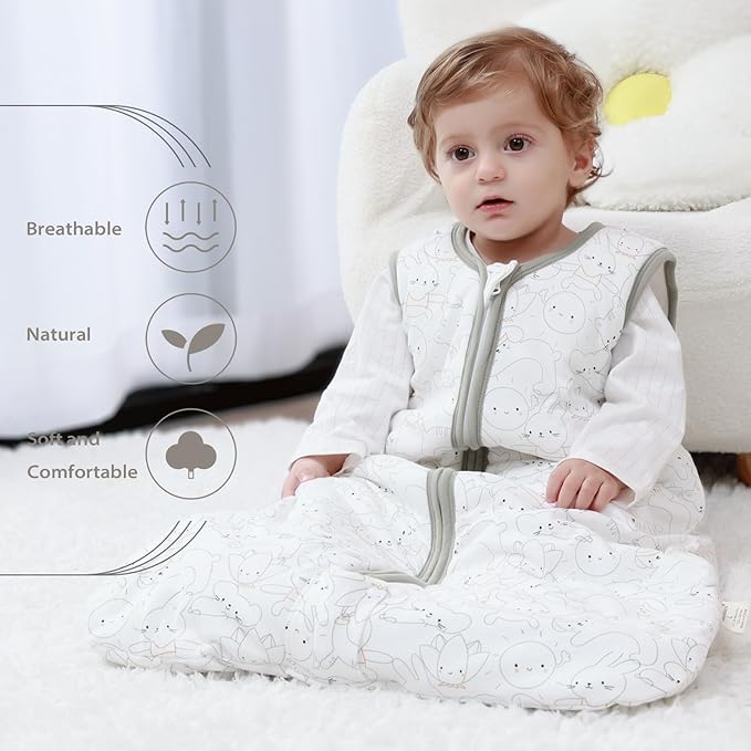 Mosebears Sleep Sack Baby Winter Wearable Blanket with 2-Way Zipper,2.5 TOG Cotton Sleep Sack Unisex (Rabbit Cat, 18-24 Months)