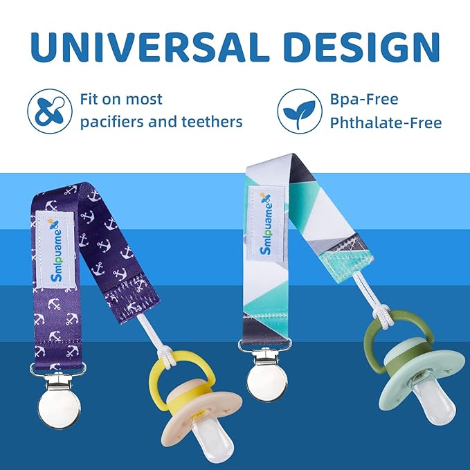 Smlpuame Pacifier Clip for Baby Boys Girl,6 Pack Stylish Binky Clips Strap,Paci Holder with Metal Clips Universal Lightweight Fits Most Pacifiers Teeher Toy,Baby Gifts(Boho & Leopard & Camo)