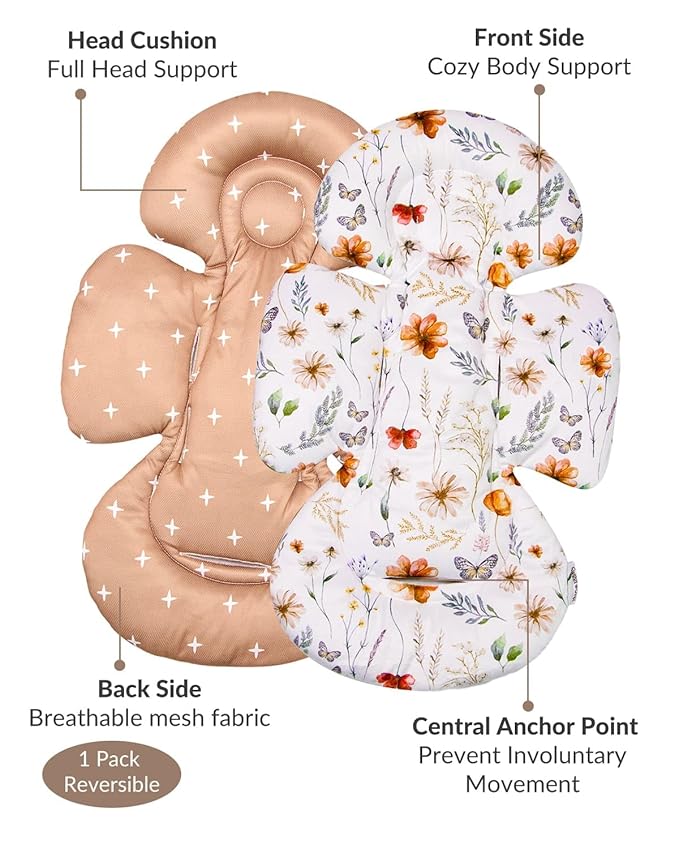 Generic Infant Car Seat Insert Compatible with Mamaroo Swing & Graco Swing and Infant Car Seat, Newborn Insert Baby Head Body Support, Reversible Design, Breathable Fabric, 1Pcs - Brown Wildflower