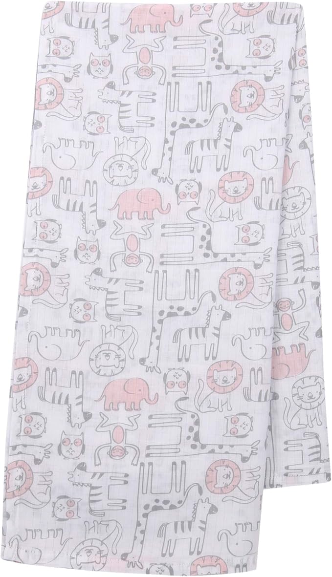 Lambs & Ivy 5 Piece Pink/Gray Plush Infant/Newborn Baby Gift Bag w/Swaddle