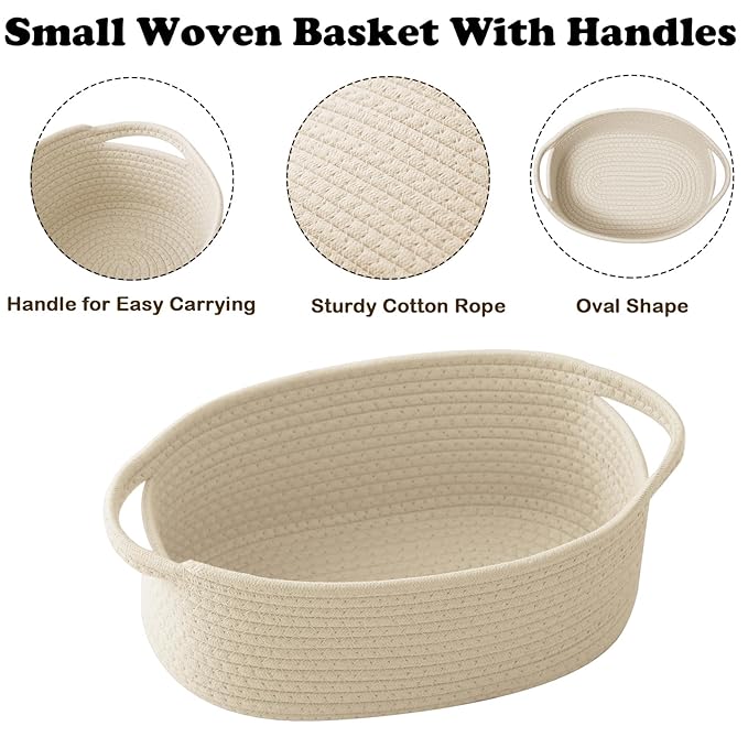 Gift Basket with Gift Bag and Ribbons,Small Rope Woven Shelf Storage,Baskets for Gifts Empty,Birthday,Shower,Decorative Organizer Box for Cat Dog Pet with Handles(Cream)