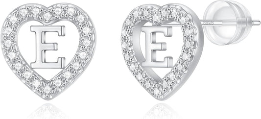 Initial Heart Earrings for Girls, Sterling Silver Post Silver/Rose Gold Heart Initial Stud Earrings for Little Girls Kids Baby Earrings Non Tarnish Hypoallergenic Earrings for Teen Girls Gifts Jewelry