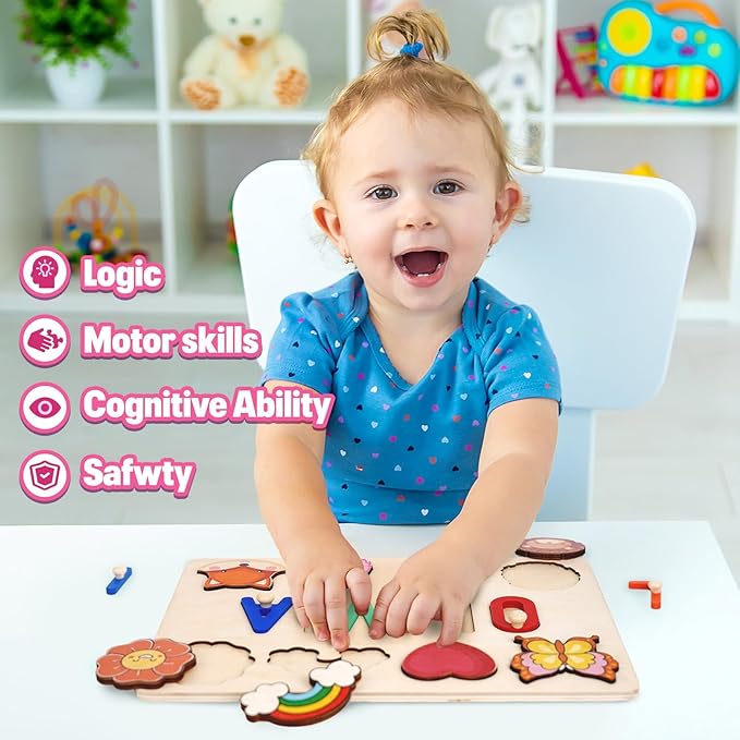 Personalized Wooden Name Puzzle for Toddlers 1-3 - Custom Baby Sensory Toy Easter Basket Stuffers - Early Learning Educational Toys for 1 Year Old Girl - 1st Birthday Gifts for Girl and Boy
