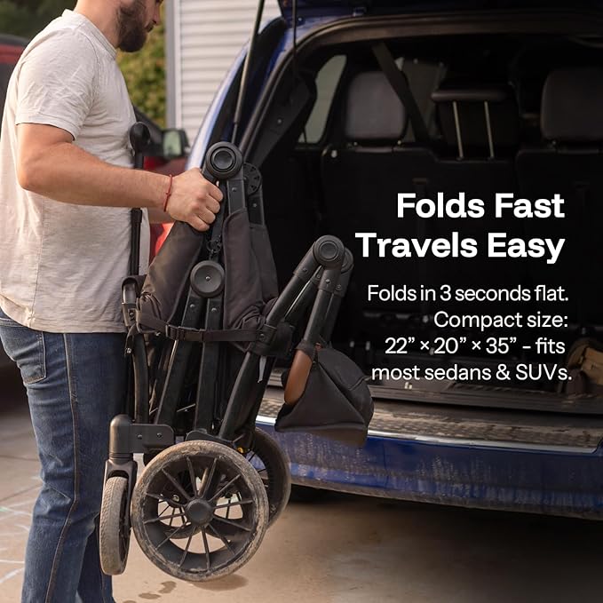 HARPPA All-Terrain Wagon Stroller for 2 Kids, Foldable Outdoor & Beach Stroller Wagon with Removable Canopy, Adjustable Push & Pull Handle, Footwell & Large Storage, Black