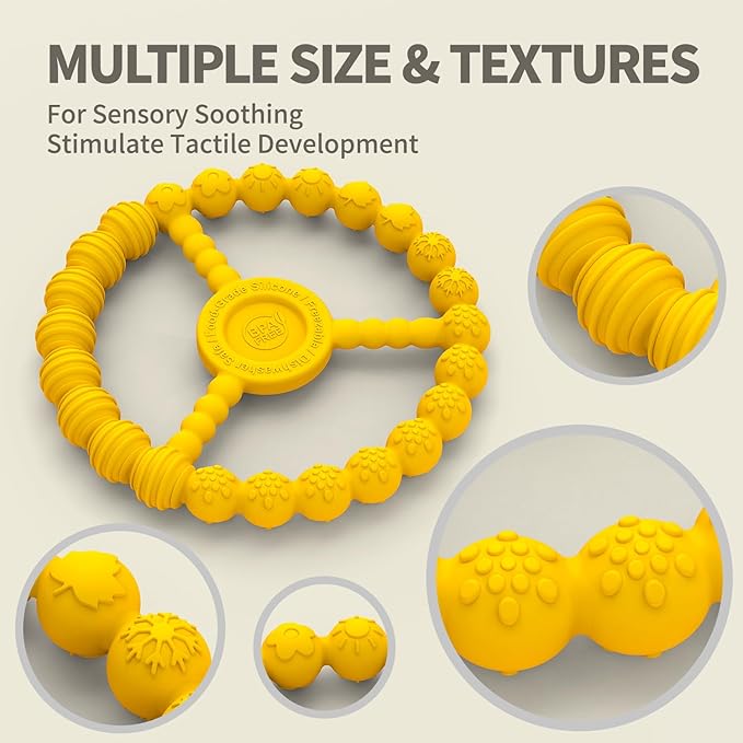 Baby Toys 6-12 Months, 3 Pack Silicone Teething Rings for Babies 0-6 months, Freezer Safe Ring Teethers 12-18 Months Essentials, Infant Teething Relief, Newborn Girl Easter Gifts (Lavender Yellow Red)