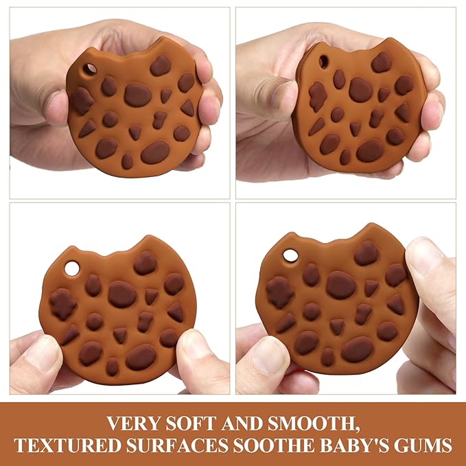 Baby Essentials Silicone Teether,Sensory Chew Toys,BPA Free Soft and Effective Infant Teething Pain Relief Toys,Freezer Safe,Food Grade Silicone,Best Shower Gift for Boys and Girls (Cookie).