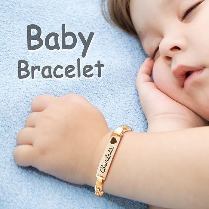 Custom Baby Birthstone Bracelets with Name for Infant Girls, Personalized 18K Gold Plated Bracelet Engraved Name Baby Birthday Gifts for Boys, Kids Jewelry for Girls