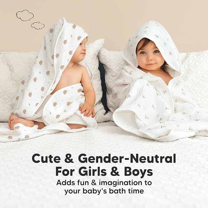 KeaBabies Muslin Baby Bath Towels with Hood for Girls, Boys, Large Organic Cotton Hooded Baby Towels for Newborns, Toddlers, Infant, Kids, Soft Absorbent Newborn Bath Essentials Gift Set (Bruce)