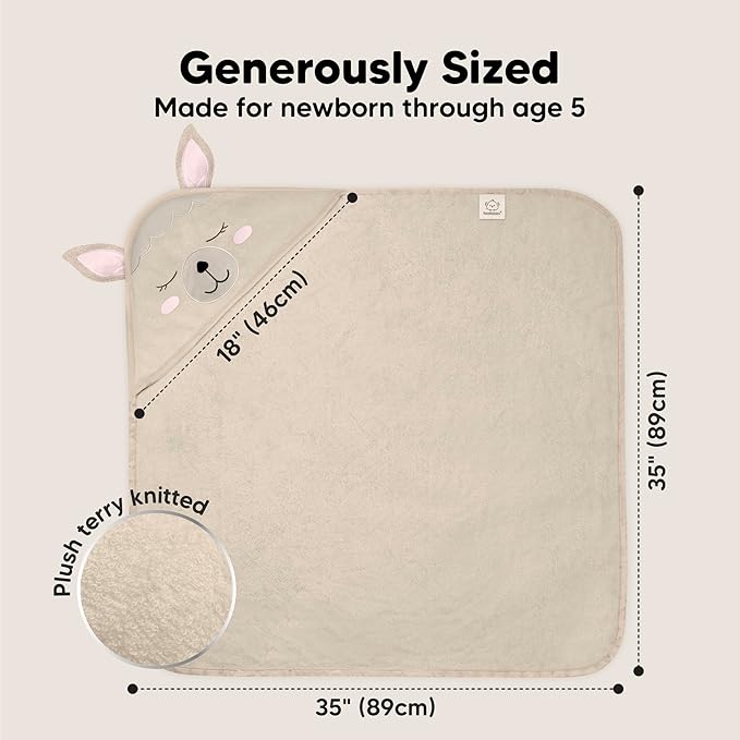 KeaBabies Hooded Baby Towel for Newborn - Viscose Derived from Bamboo Large Baby Bath Towels with Hood for Boys, Girls, Toddler, Extra Absorbent & Soft Newborn Bath Essentials (Alpaca)