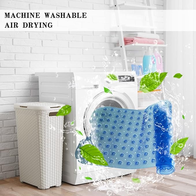 Linoows Bathtub and Shower Mats, Extra Long Non-Slip Bath Tub Mat 39 x 16 Inch, Machine Washable Bathmat with Suction Cups & Drain Holes for Bathroom Floor, Clear Royal Blue