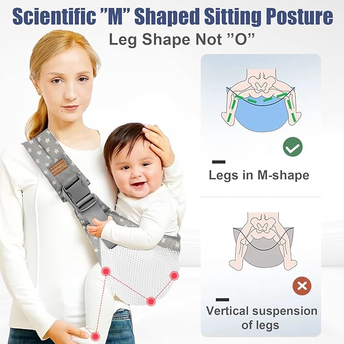 Sling Baby Carrier,Baby Carrier Newborn to Toddler,Adjustable and Lightweight Toddler Carrier(10-30lbs),Baby Sling with Safety Buckle(Mesh,Grey)