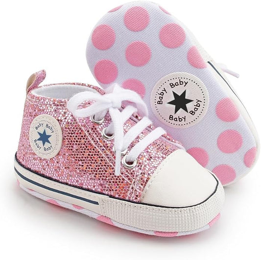 Unisex Baby Boys Girls Shoes, Newborn Infant Non-Slip Canvas Denim High Top Sneakers, Toddler First Walkers Shoes