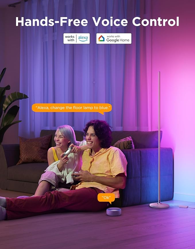 Govee RGBIC Floor Lamp Basic, LED Corner Lamp Works with Alexa, Smart Modern Floor Lamp with Music Sync and 16 Million DIY Colors, Color Changing Standing Lamp for Bedroom Living Room