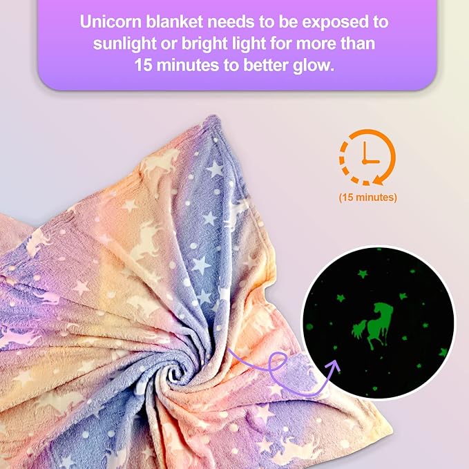 Unicorn Glow in The Dark Blankets for Kids, Soft Fleece Blankets for Girls/Toddler, Unicorns Gifts for Girls Age 3-12 30"x 40"