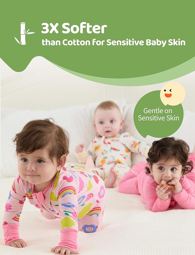 PATPAT Baby Footies Boys Girls - Bamboo Viscose - Zipper & Non-Slip Soles Romper Mitten - Footed & Footless Infant Clothes